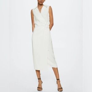 Mango Sleeveless Wrap Midi Dress in White